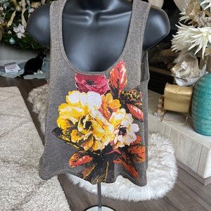 Wallpapher metallic floral cropped tank top size small.
